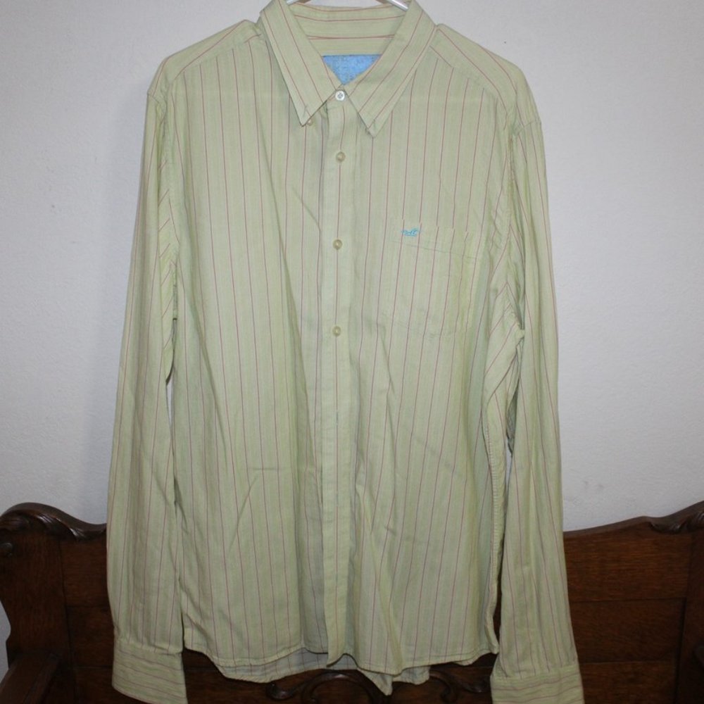 Vintage Hollister HCO Green and Pink Striped Shirt Size Large